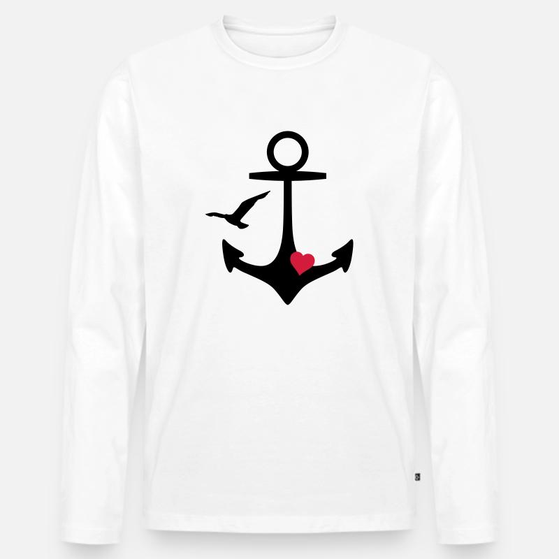 Anker Herz und Möwe - Männer Premium Bio Langarmshirt - Weiß