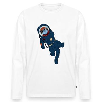 Lustige Astronauten Katze als Weltraumforscher. - Männer Premium Bio Langarmshirt - Weiß - Vorne - Nico (187cm)