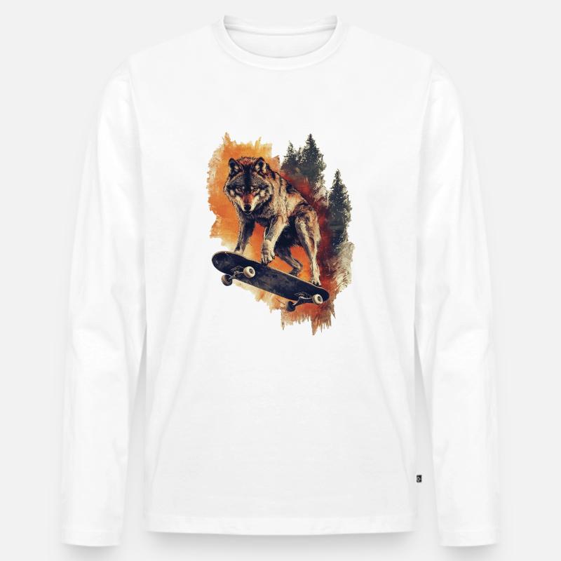 Wolf Skateboard - Männer Premium Bio Langarmshirt - Weiß