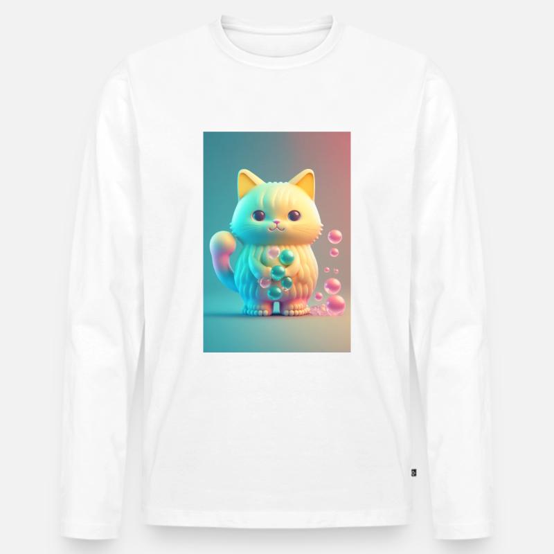Bunte Katze - Männer Premium Bio Langarmshirt - Weiß