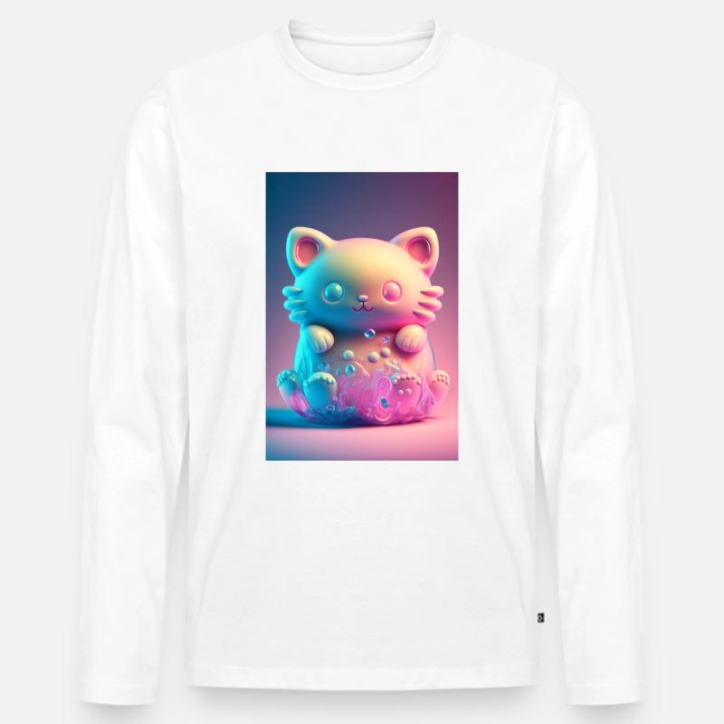 Bunte Katze - Männer Premium Bio Langarmshirt - Weiß