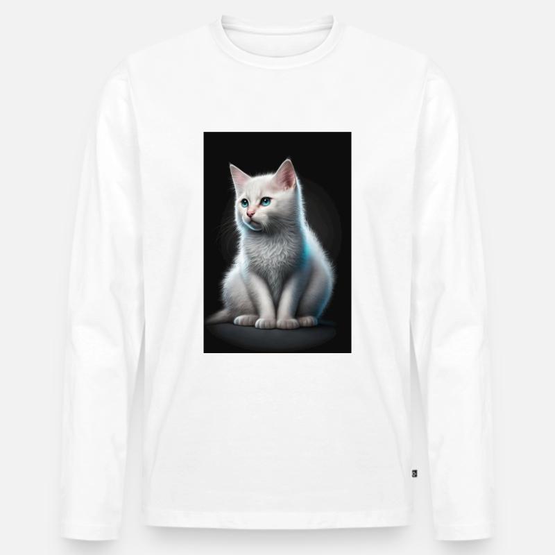 Weiße Katze - Männer Premium Bio Langarmshirt - Weiß