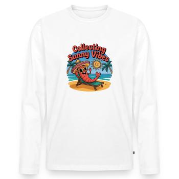 Ambiance estivale ensoleillée Drôle de crabe sur la plage - T-shirt manches longues Premium bio Homme - blanc - Devant - Nico (187cm)