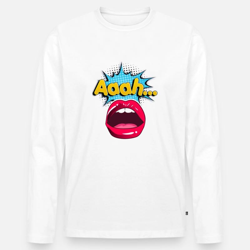 Visual Shirts / Sexy Lips Sexy Mouth Aaah ... - Männer Premium Bio Langarmshirt - Weiß