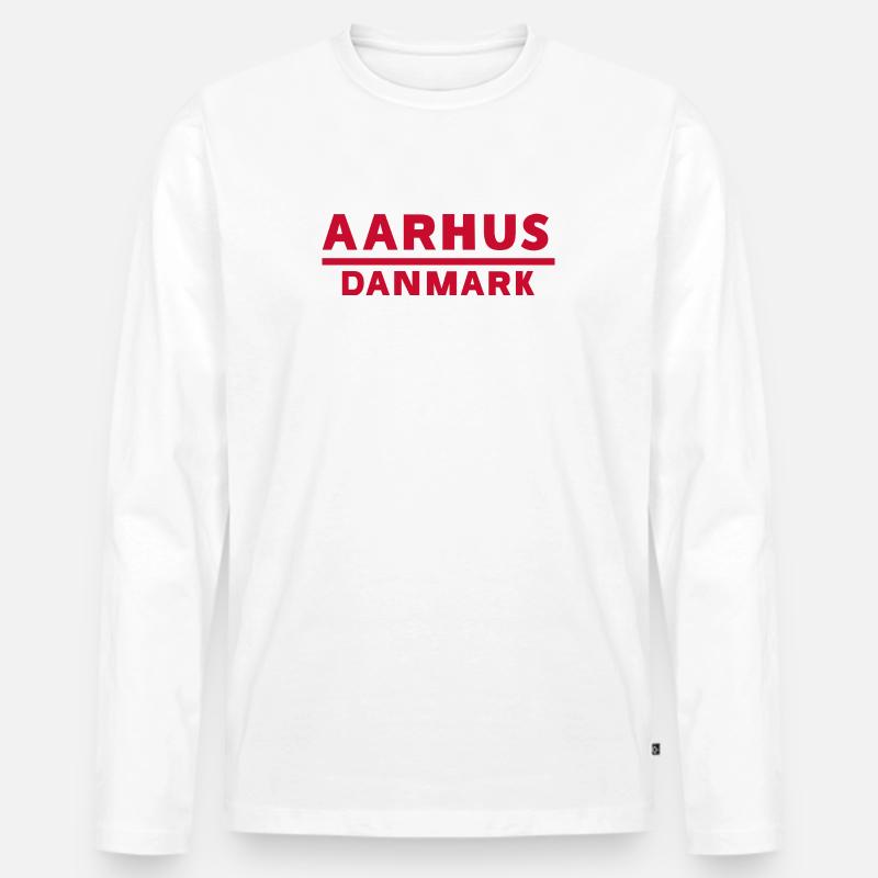 Aarhus Dänemark Text Logo in Rot - Männer Premium Bio Langarmshirt - Weiß