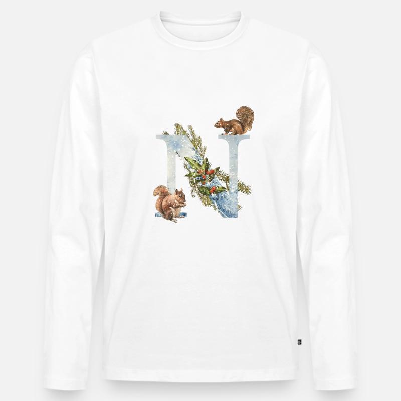 Eichhörnchen Anfangsbuchstabe N - Männer Premium Bio Langarmshirt - Weiß