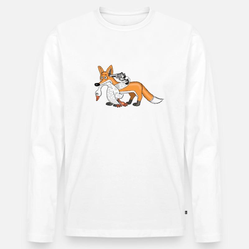 Fuchs mit Gans - Männer Premium Bio Langarmshirt - Weiß
