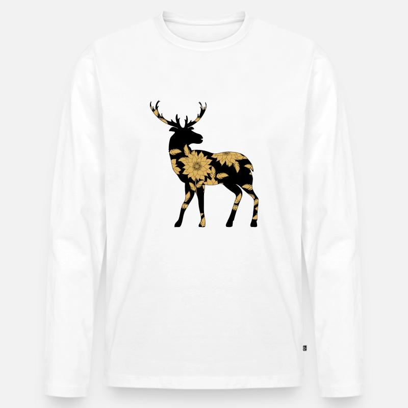 Hirsch - Männer Premium Bio Langarmshirt - Weiß