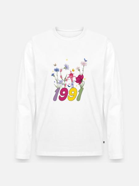 Year of birth 1991 wildflowers - Men's Premium Organic Long Sleeve Shirt - white