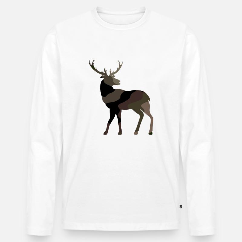 Hirsch - Männer Premium Bio Langarmshirt - Weiß