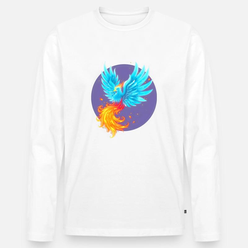 Cooler blau brennender Phönix - Männer Premium Bio Langarmshirt - Weiß