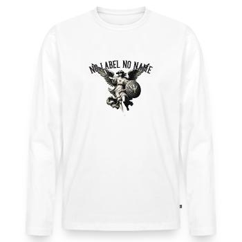 NO LABEL NO NAME Zensierter Schutzengel Kunstwerk - Männer Premium Bio Langarmshirt - Weiß - Vorne - Nico (187cm)