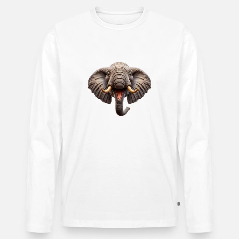 Lachender Elefant - Männer Premium Bio Langarmshirt - Weiß