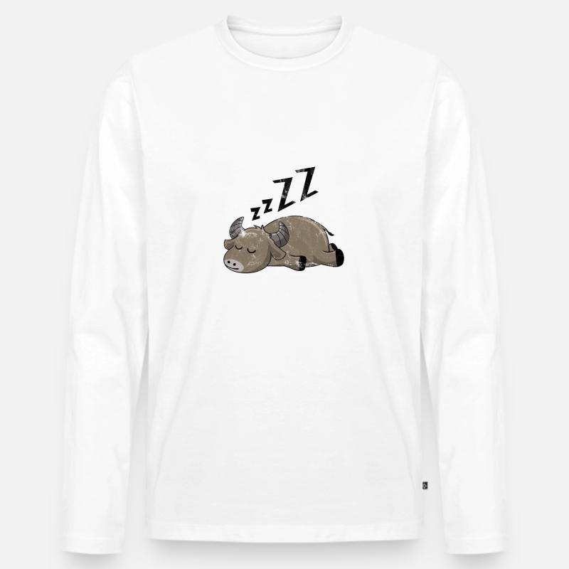 Schlafender Büffel - Männer Premium Bio Langarmshirt - Weiß