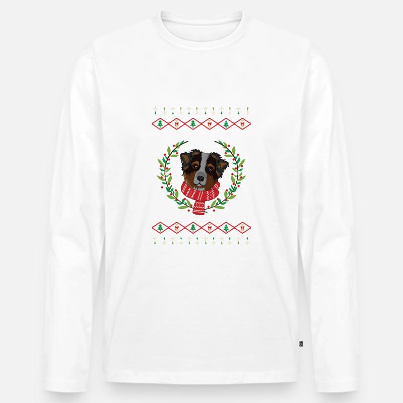 Australian Shepherd hässlicher Weihnachtspullover - Männer Premium Bio Langarmshirt - Weiß