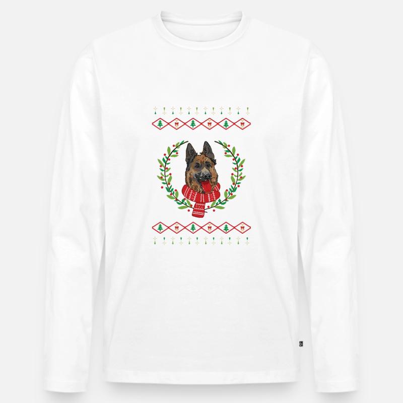 Deutscher Schäferhund Weihnachtspullover Geschenk - Männer Premium Bio Langarmshirt - Weiß