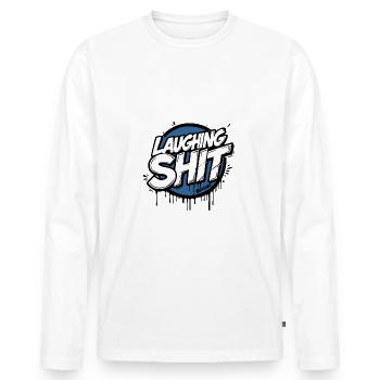 Laughing Shit Graffiti Style Tag - raffstaff ® - Männer Premium Bio Langarmshirt - Weiß - Vorne - Nico (187cm)
