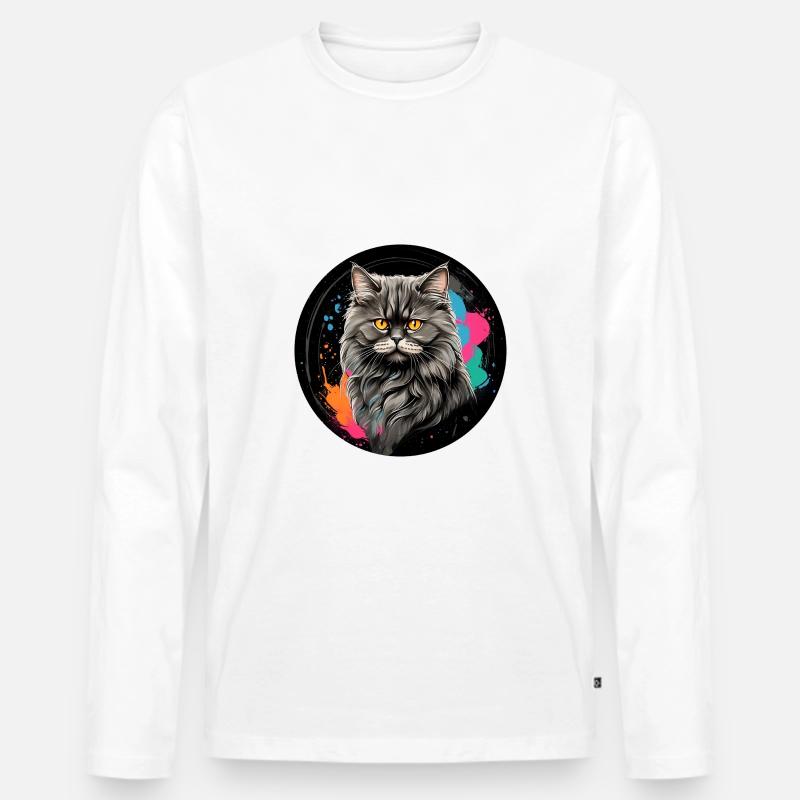 Süßes Perserkatzenportrait mit Farbklecksen - Männer Premium Bio Langarmshirt - Weiß