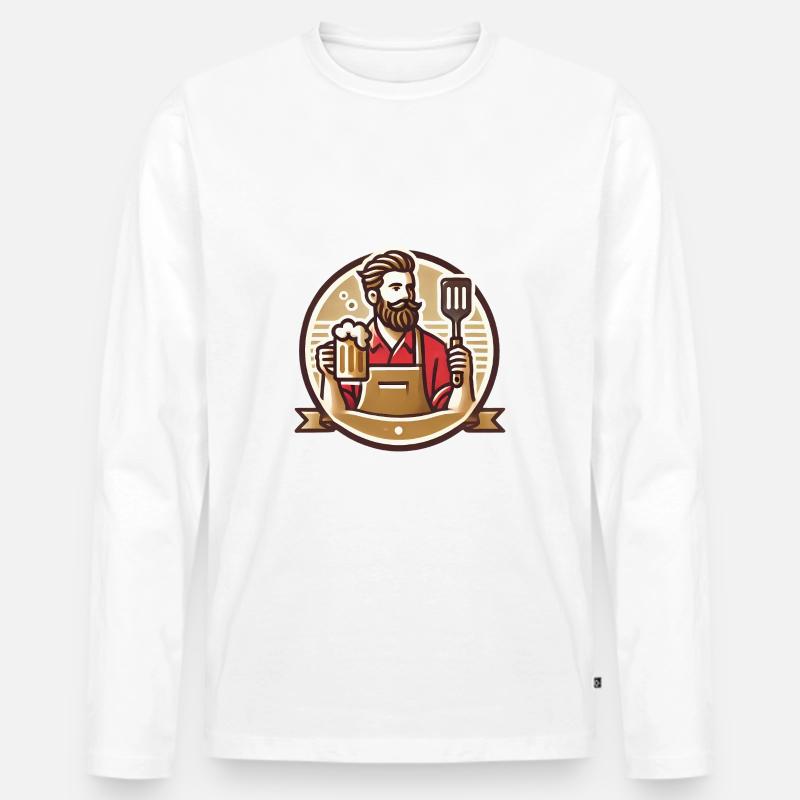 Bärtiger Grill Master Badge Design - Männer Premium Bio Langarmshirt - Weiß
