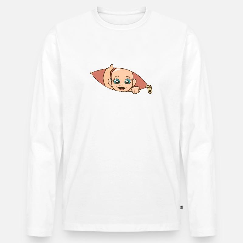 Zeichnung eines neugierigen Mädchens, das aus einem Reißverschluss schaut - Männer Premium Bio Langarmshirt - Weiß