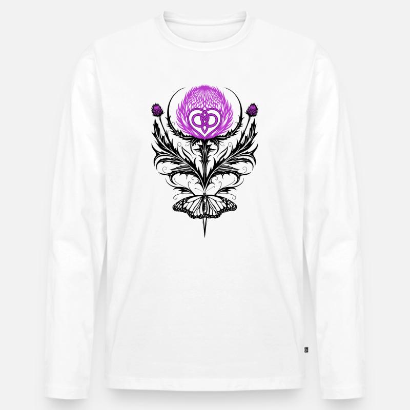 Distel mit Schmetterling Mutterknoten - Männer Premium Bio Langarmshirt - Weiß