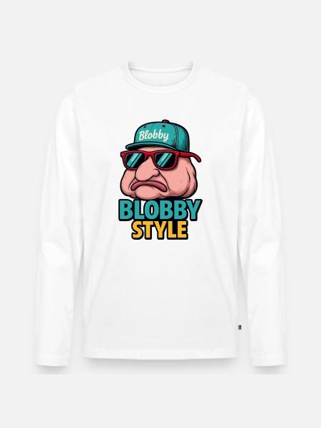 Blobby Style Cartoon Tee - Men's Premium Organic Long Sleeve Shirt - white