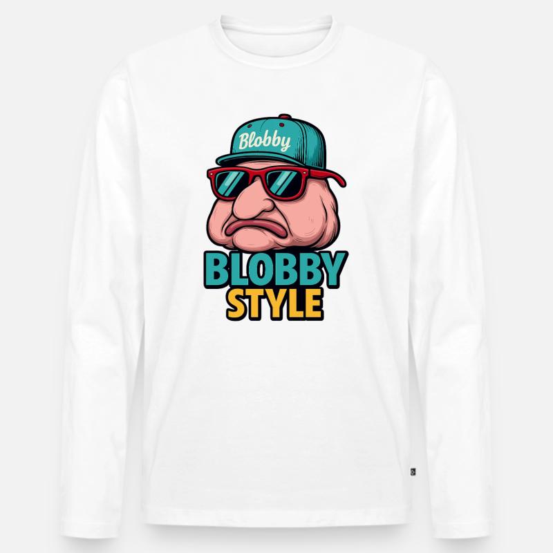 Blobby Style Cartoon Tee - Männer Premium Bio Langarmshirt - Weiß