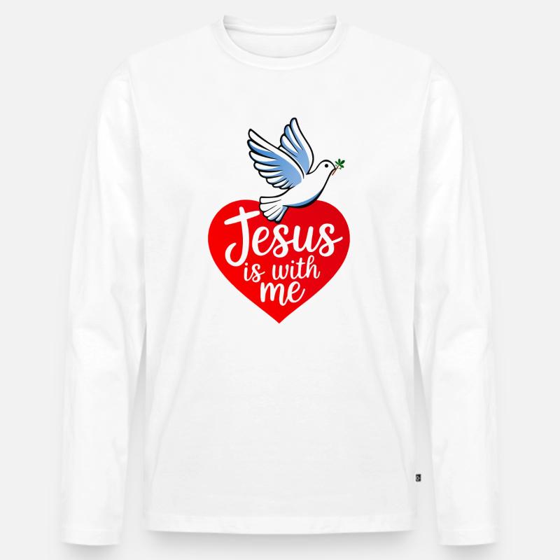 Jesus is with me taube - Männer Premium Bio Langarmshirt - Weiß