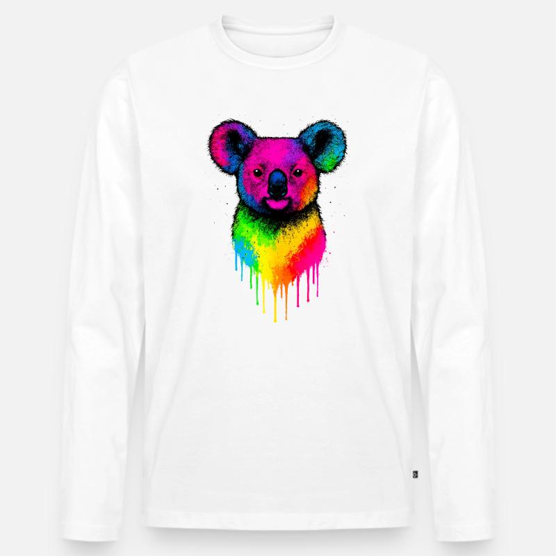 Regenbogen Koala Neon Splatter - Männer Premium Bio Langarmshirt - Weiß