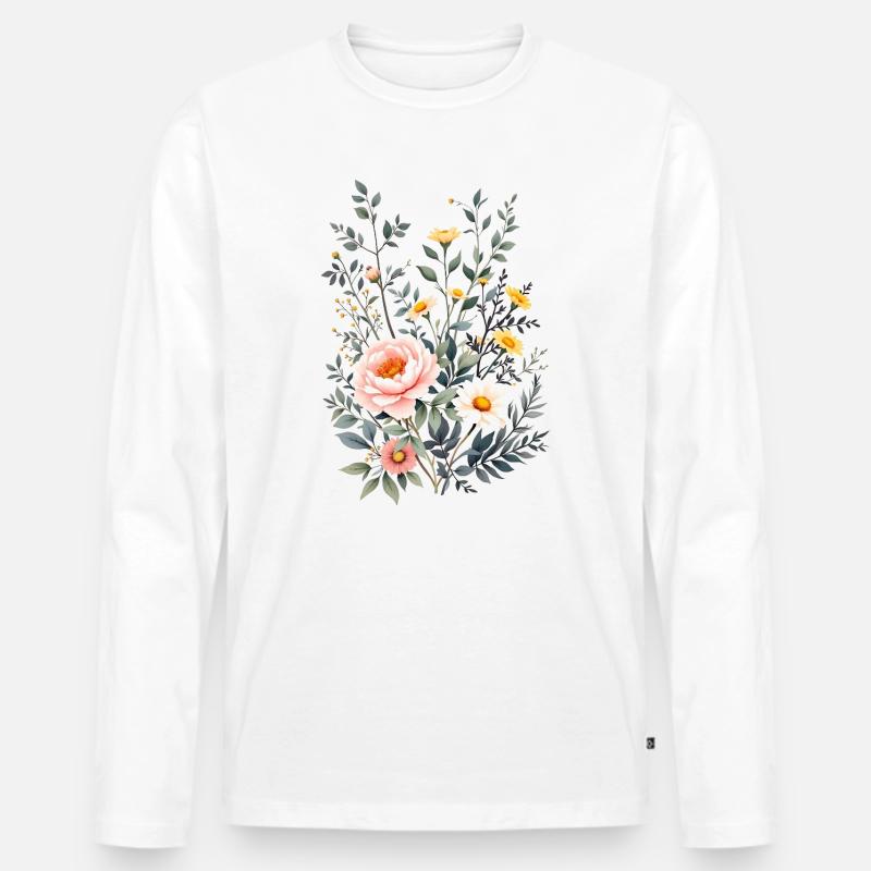 Boho Blumen – Blühende Harmonie - Männer Premium Bio Langarmshirt - Weiß