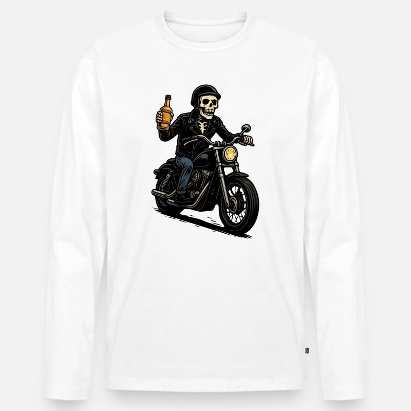 Skelett-Biker mit Flasche - Männer Premium Bio Langarmshirt - Weiß