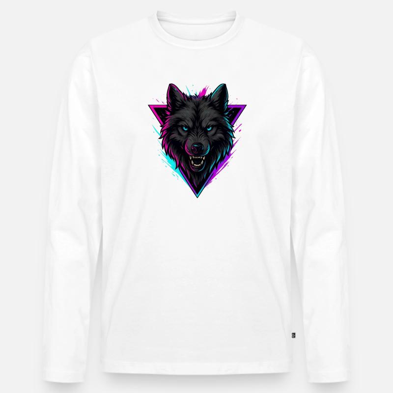 Neonwolf im Violett Pink Dreieck - Männer Premium Bio Langarmshirt - Weiß