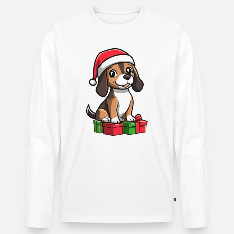 Beagle Hund Weihnachten Geschenke - Männer Premium Bio Langarmshirt - Weiß