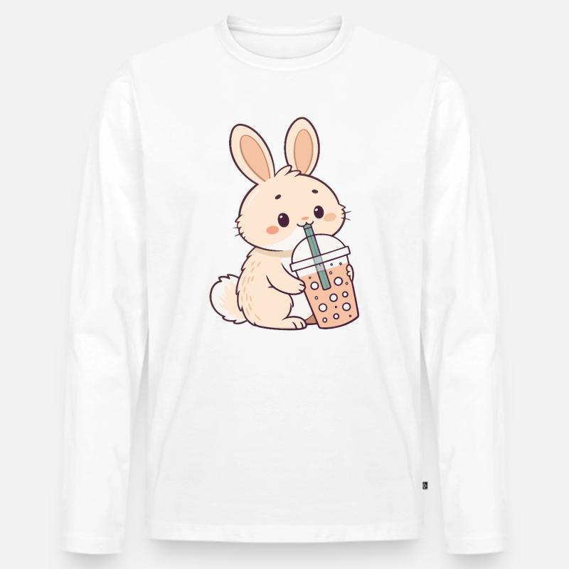Rabbit Bubble Tea Süßigkeit - Männer Premium Bio Langarmshirt - Weiß