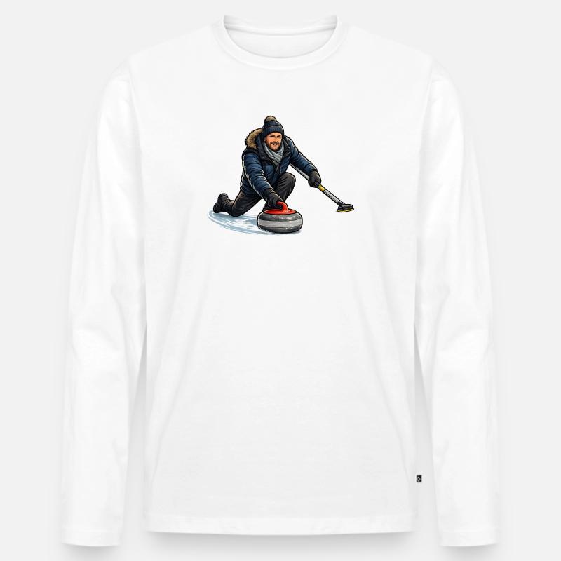 Curlingheld im Eiswind - Männer Premium Bio Langarmshirt - Weiß
