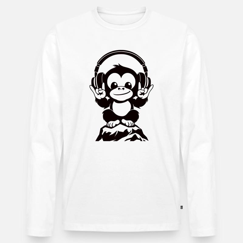 DJ Affe – Kopfhörer & Rockhandzeichen - Männer Premium Bio Langarmshirt - Weiß