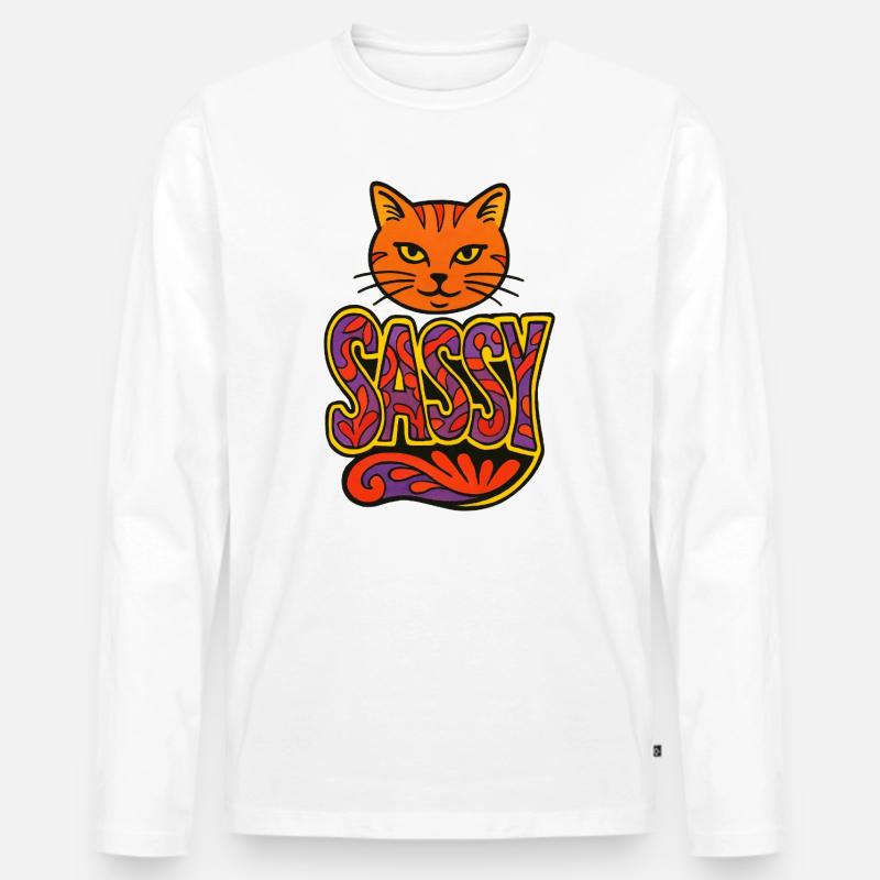 Sassy Cat Psychedelic Script - Männer Premium Bio Langarmshirt - Weiß