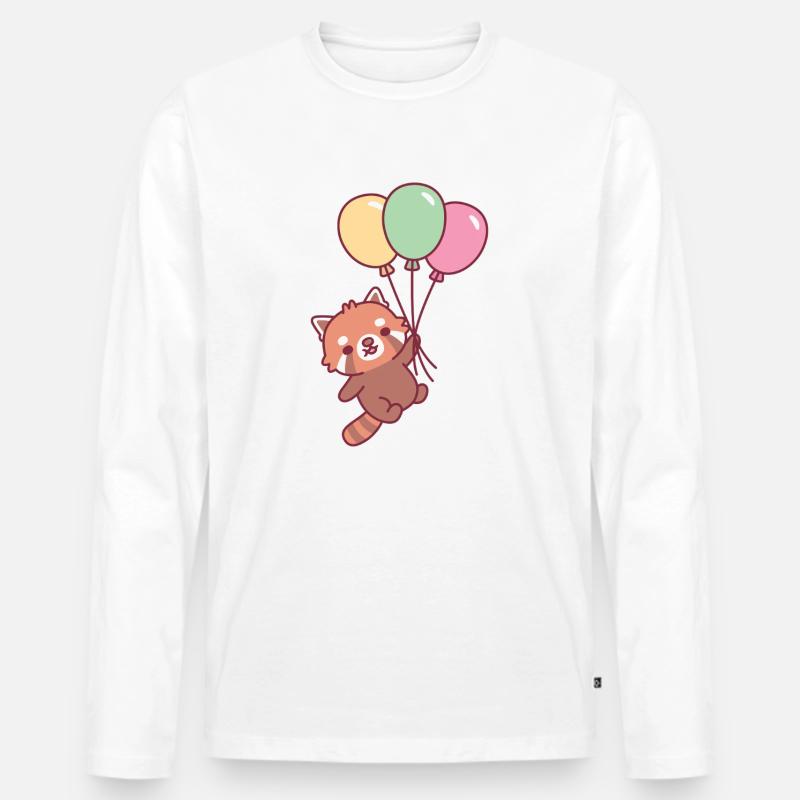 Süßer roter Panda und Luftballons - Männer Premium Bio Langarmshirt - Weiß