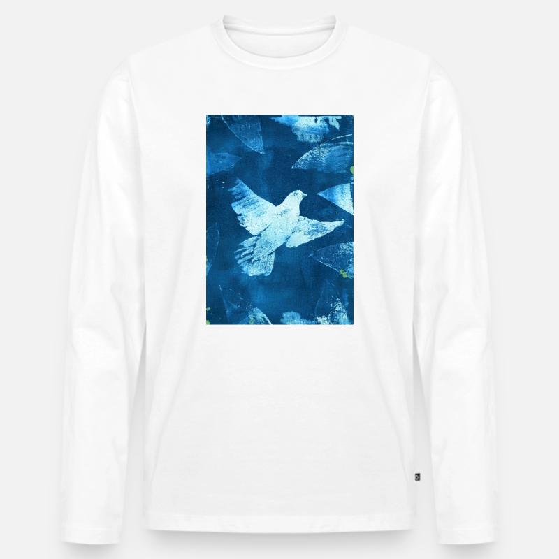Blau Taube Friedensvisual - Männer Premium Bio Langarmshirt - Weiß