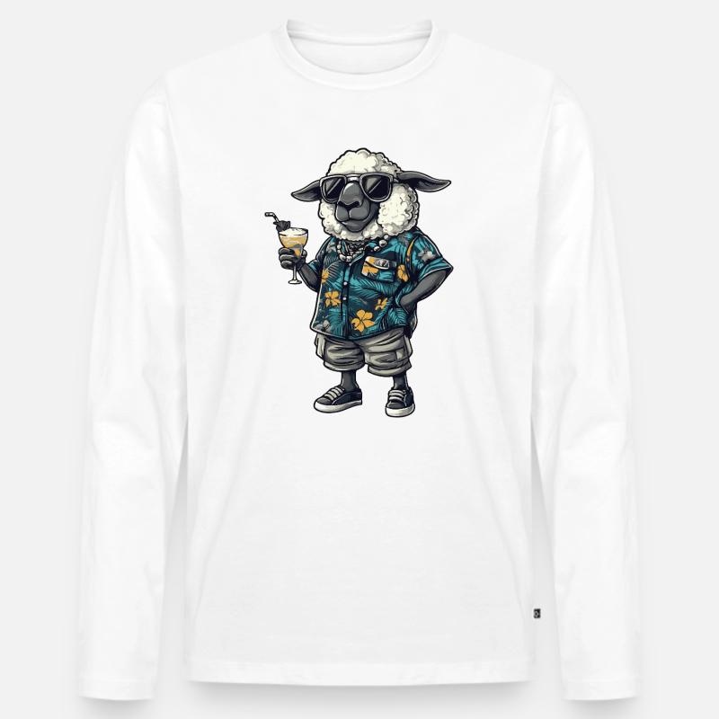 Schaf Comic Sommer - Männer Premium Bio Langarmshirt - Weiß