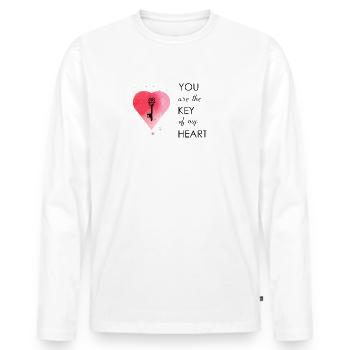 Tu es la clé de mon cœur - T-shirt manches longues Premium bio Homme - blanc - Devant - Nico (187cm)