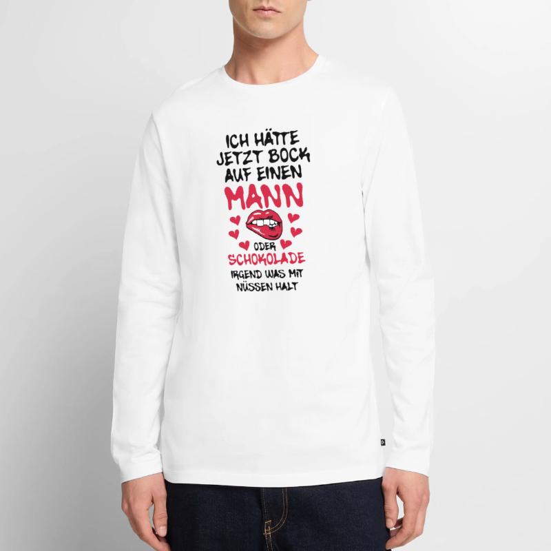 68 Ich hätte jetzt Bock auf Mann oder Schokolade Männer Premium Bio Langarmshirt