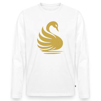 Elegante Schwan-Silhouette: Anmut auf dem Wasser - Männer Premium Bio Langarmshirt - Weiß - Vorne - Nico (187cm)