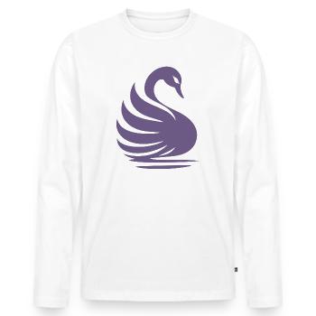 Elegante Schwan-Silhouette: Anmut auf dem Wasser - Männer Premium Bio Langarmshirt - Weiß - Vorne - Nico (187cm)