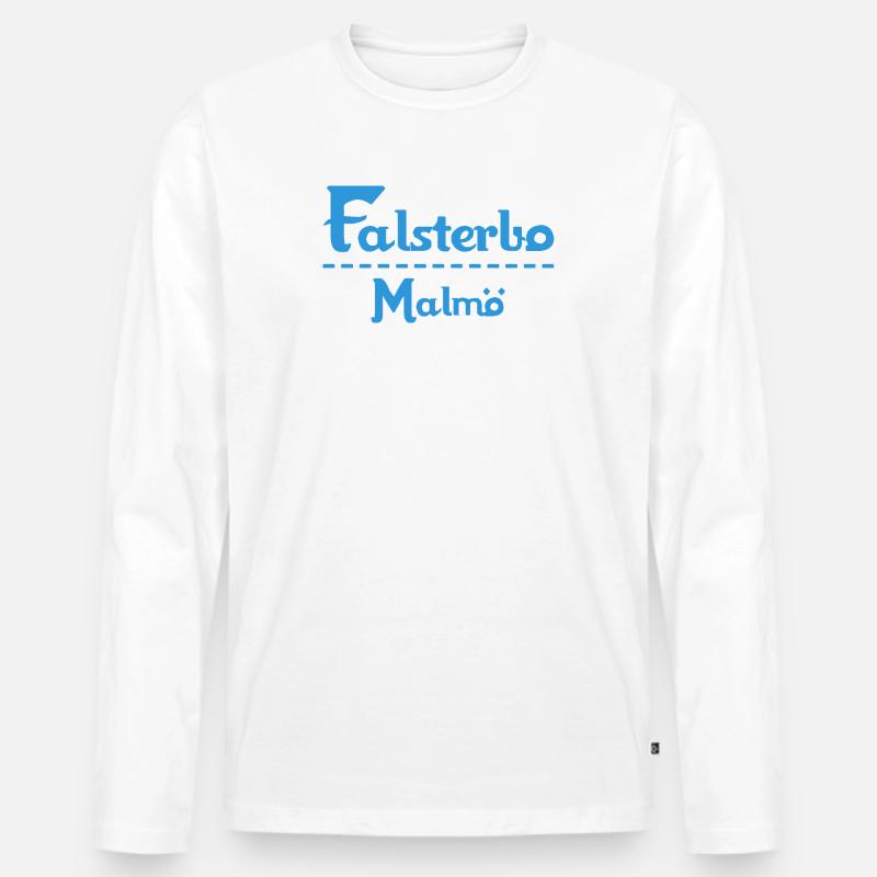 Centrum Malmö – Blue Text Design - Männer Premium Bio Langarmshirt - Weiß
