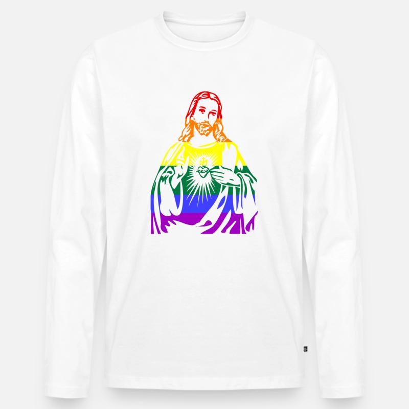 Jesus Christus LGBTQ Regenbogen Geschenkidee - Männer Premium Bio Langarmshirt - Weiß