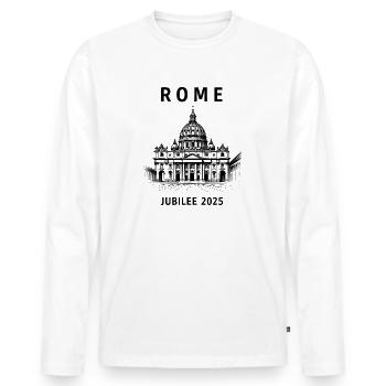 Jubilee 2025 - Rome Pilgrim Motif - Men's Premium Organic Long Sleeve Shirt - white - Front - Nico (187cm)
