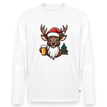 Cerf Noël Bière Drôle - T-shirt manches longues Premium bio Homme - blanc - Devant - Nico (187cm)