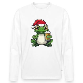 Frosch Weihnachten Bier Lustig - Männer Premium Bio Langarmshirt - Weiß - Vorne - Nico (187cm)