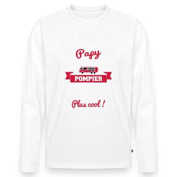 Papy Pompier, grand-père, cadeau,camion de pompier - T-shirt manches longues Premium bio Homme - blanc - Devant - Nico (187cm)